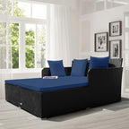 Luxurious Navy Rattan Outdoor Daybed with Cushions - Perfect for Relaxation and Style