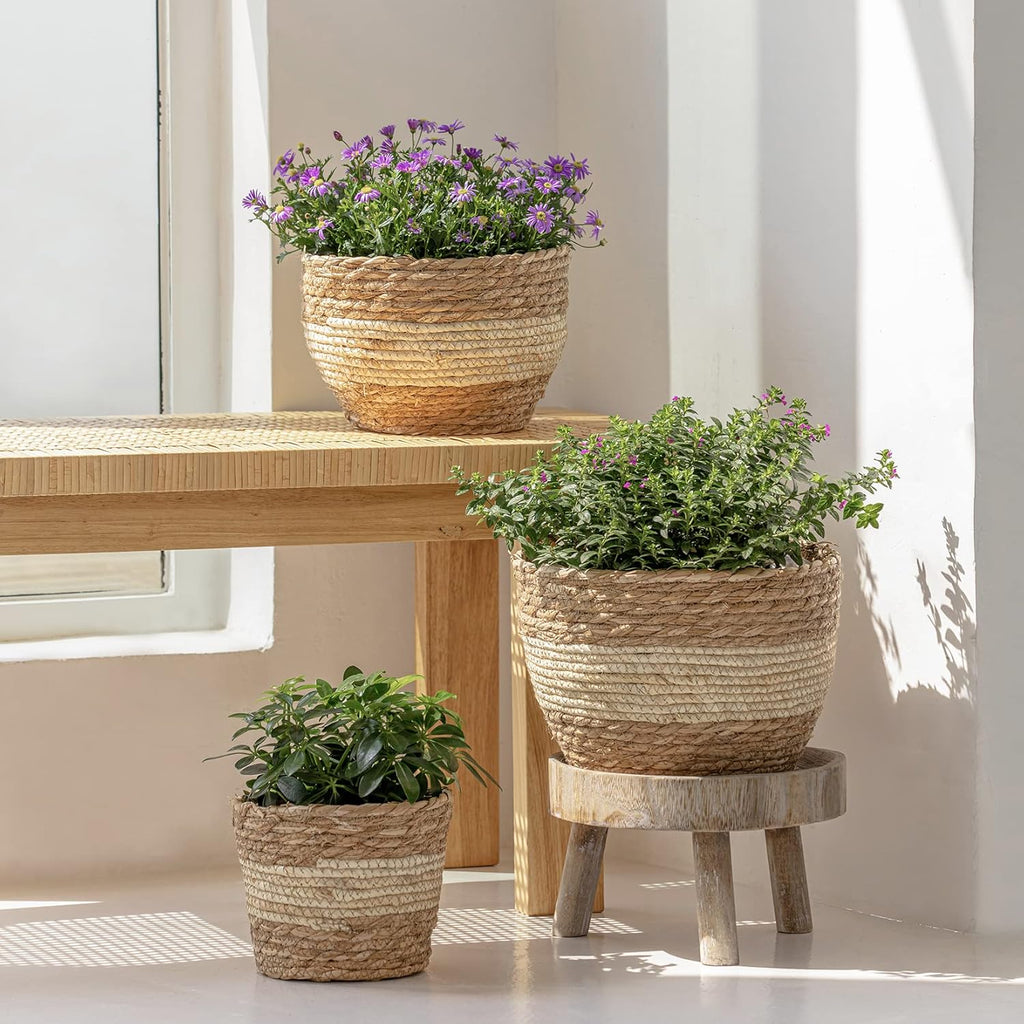 Seagrass Planter Basket Indoor Outdoor, Flower Pots Cover, Plant Containers, Beige, 10 Inch