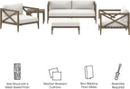 Northlake 5-Piece Outdoor Furniture Set in Weathered Gray White - Teak Wood Patio Conversation Set with Loveseat, Two Armchairs, Ottoman, and Side Table
