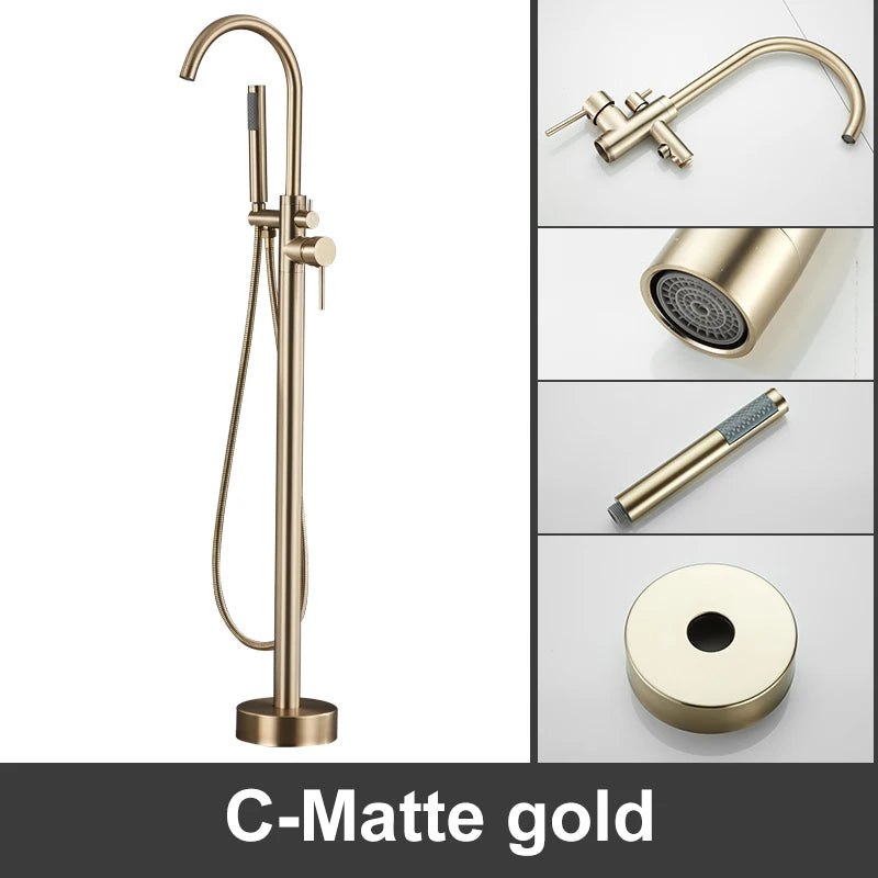 ELLEN Floor Standing Bathtub Faucets with Hand Shower Hot Cold Bath Tub Black Bath Faucet Water Mixer Tap Crane ELS2010