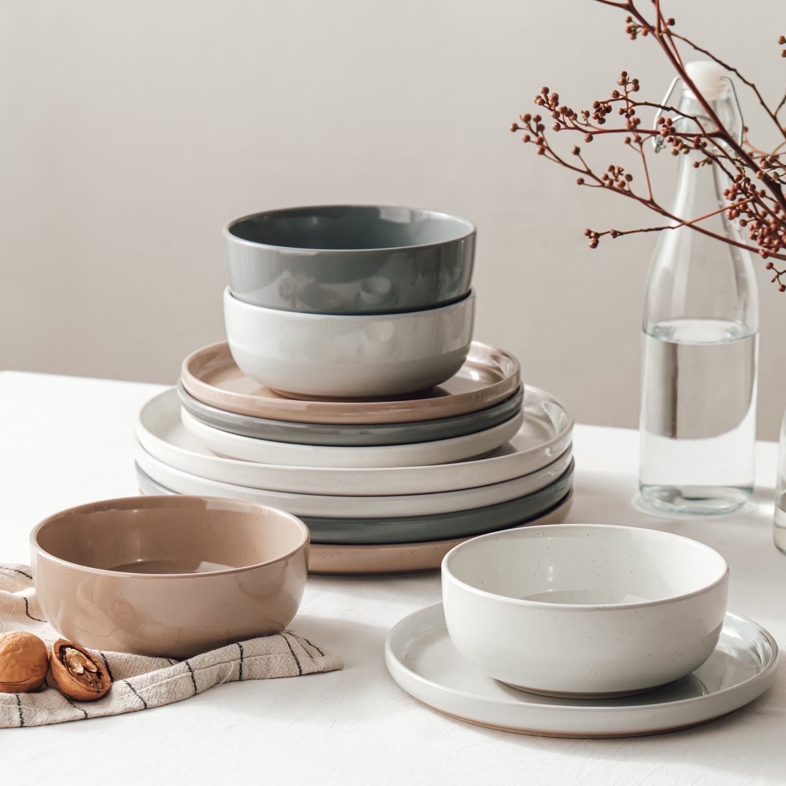 Plates and Bowls Set, 12 Piece Stoneware Dinnerware Sets, Multicolor