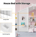 White Full Size Floor Bed Playhouse Storage Shelves
