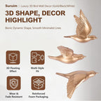 Set of 3 Bird Wall Sculptures - Modern 3D Art Decor for Living Room and Home, Golden Wall Accents and Gallery Art