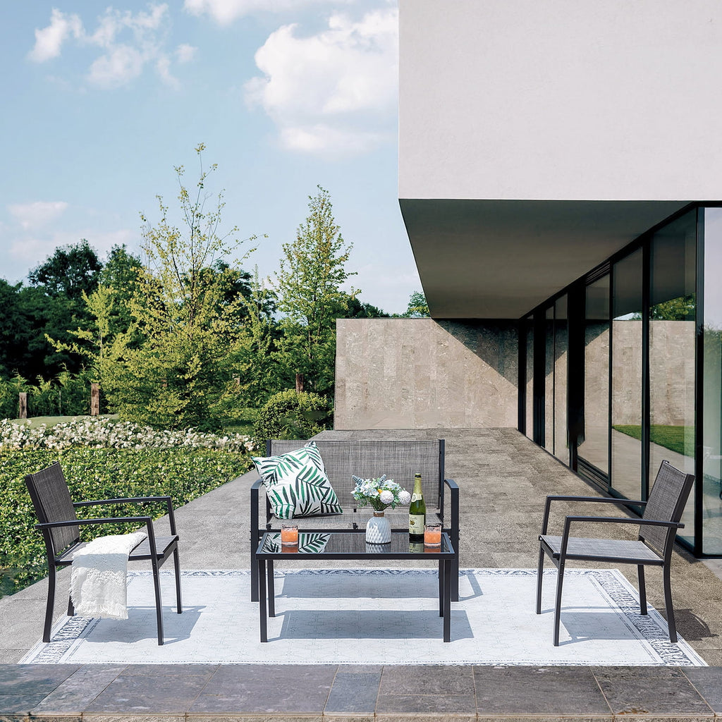 4 Pieces Patio Furniture Outdoor Furniture Outdoor Patio Furniture Set Textilene Bistro Set Modern Conversation Set Black Bistro Set with Loveseat Tea Table, Grey
