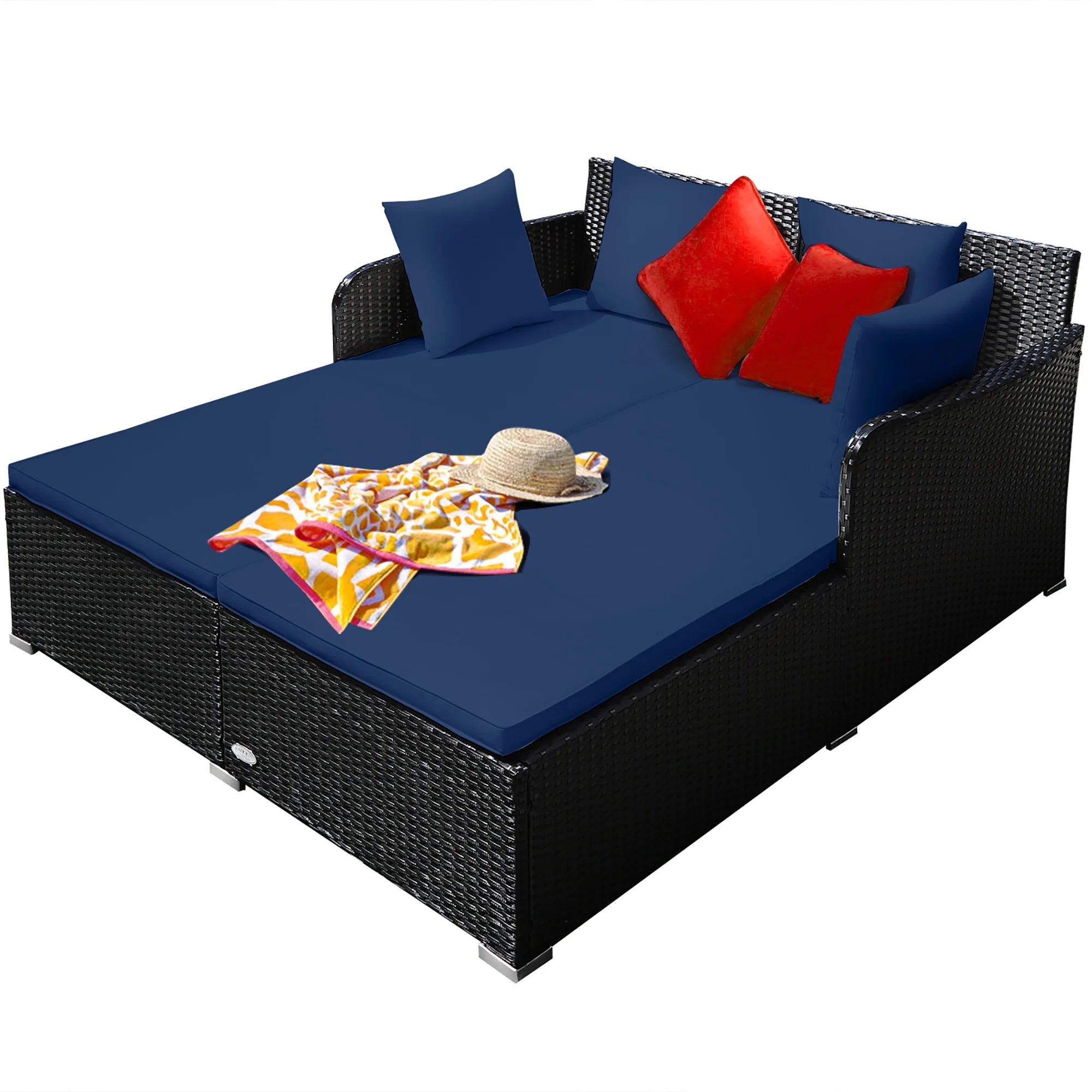 Luxurious Navy Rattan Outdoor Daybed with Cushions - Perfect for Relaxation and Style