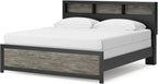 King Bed Frame With Bookcase Headboard Warm Gray Matte Black