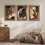 Framed 3D Boho Textured Wood Wall Art Set - Large 3-Piece Carved Tropical Botanical Décor for Living Room, Bedroom, Dining Room, and Home Office - Monstera Leaf Design, 20x30 Inches