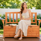 44" Outdoor Cedar Storage Bench with Backrest and Armrest, Large Patio Deck Box for Garden Tools and Cushions
