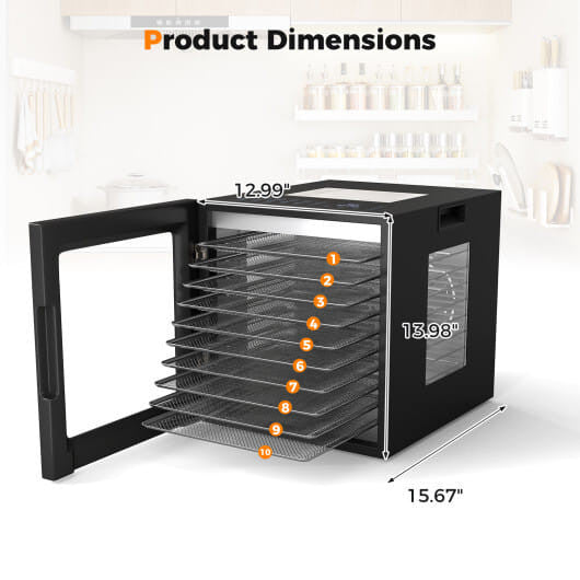 10 Stainless Steel Trays Dryer with 10 Presets-Black