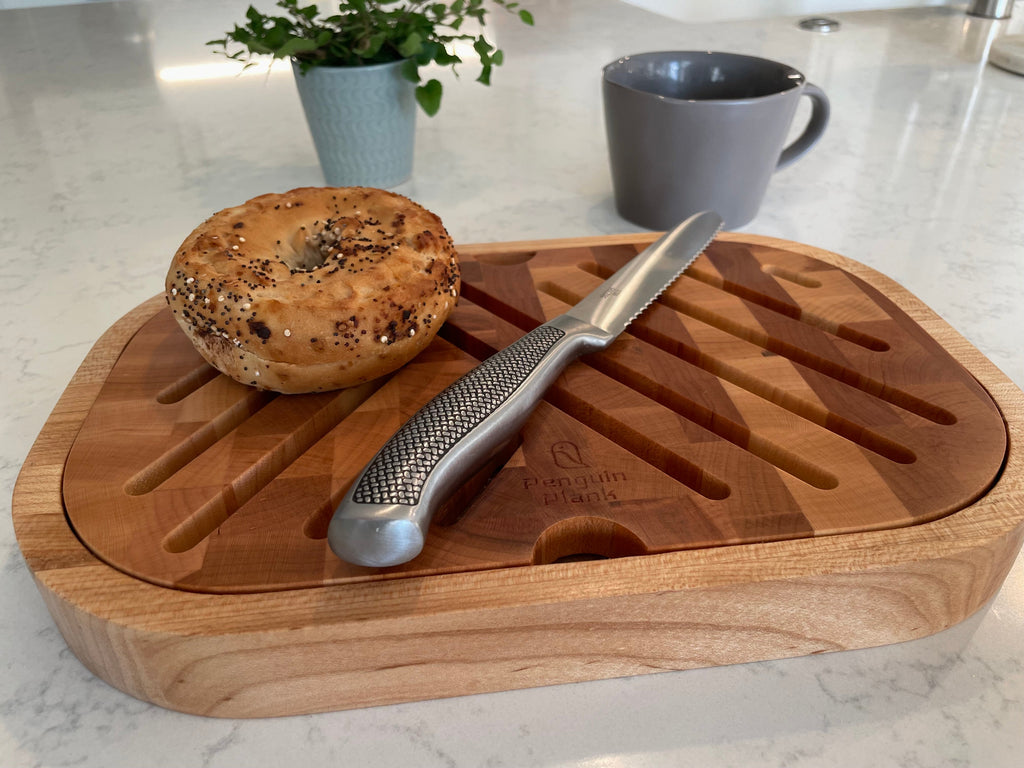 End-Grain Removable Top Bread Cutting Board with Crumb Tray
