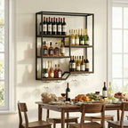 Wall Mounted Wine Rack 6-Tier Hanging Bar Shelf with Bottle Display Shelf and Glass Holder-Rustic B