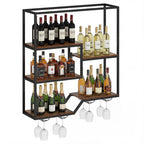 Wall Mounted Wine Rack 6-Tier Hanging Bar Shelf with Bottle Display Shelf and Glass Holder-Rustic B