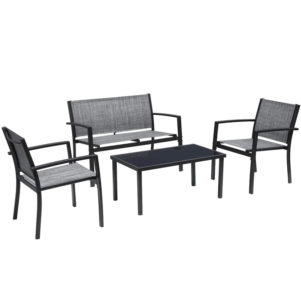 4 Pieces Patio Furniture Outdoor Furniture Outdoor Patio Furniture Set Textilene Bistro Set Modern Conversation Set Black Bistro Set with Loveseat Tea Table, Grey