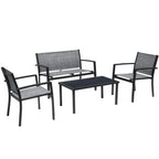4 Pieces Patio Furniture Outdoor Furniture Outdoor Patio Furniture Set Textilene Bistro Set Modern Conversation Set Black Bistro Set with Loveseat Tea Table, Grey