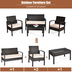 Transform Your Outdoor Space with Our 4-Piece Patio Rattan Conversation Set – Loveseat, Single Sofas, and Glass-Top Coffee Table