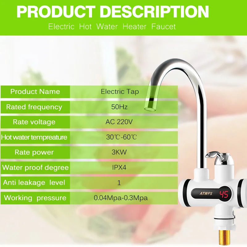Electric Kitchen Water Heater Tap Instant Hot Water Faucet Heater Cold Heating Faucet Tankless Instantaneous Water Heater