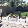 4 Pieces Patio Furniture Outdoor Furniture Outdoor Patio Furniture Set Textilene Bistro Set Modern Conversation Set Black Bistro Set with Loveseat Tea Table, Grey