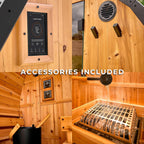 Lennon Traditional Cedar Outdoor Cube Sauna for 4-6 Persons with Porch, Electric Heater, Sauna Rocks, Dry Heat and Steam Options, LED Lighting, Wi-Fi Control, and Accessories