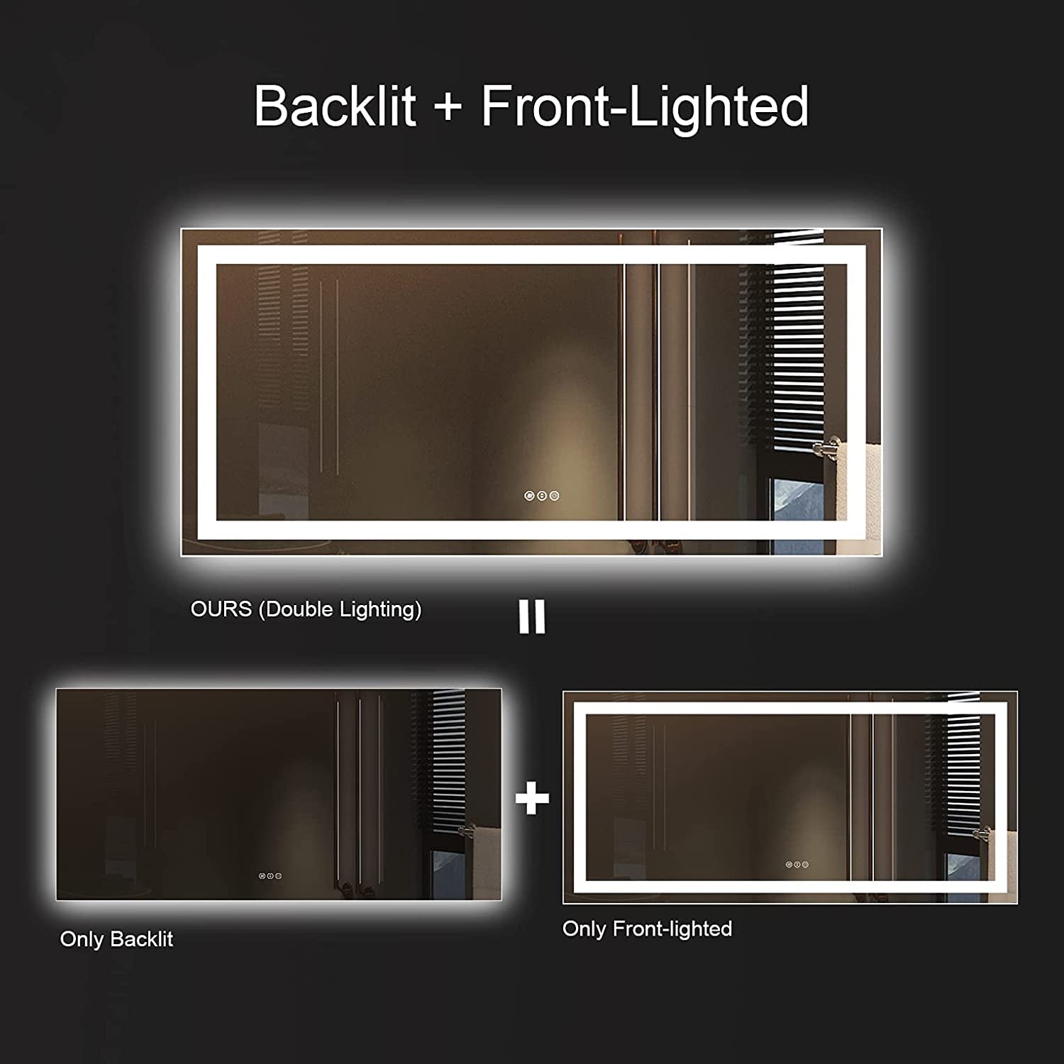 Elegant 60" x 28" Dimmable LED Bathroom Mirror with Front & Back Lighting, Anti-Fog, 3 Color Settings, Shatterproof Design - ETL Listed