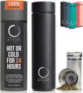 Pure Zen Stainless Steel Tea Thermos with Infuser for Hot and Cold Beverages - 15oz Leakproof Travel Mug for Coffee and Fruit-Infused Water - Black