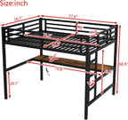 Full Size Metal Loft Bed Desk With Integrated USB Charging Black