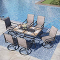 Black 7-Piece Metal Rectangle Patio Outdoor Dining Set with Geometric Table and Textilene Swivel Chairs