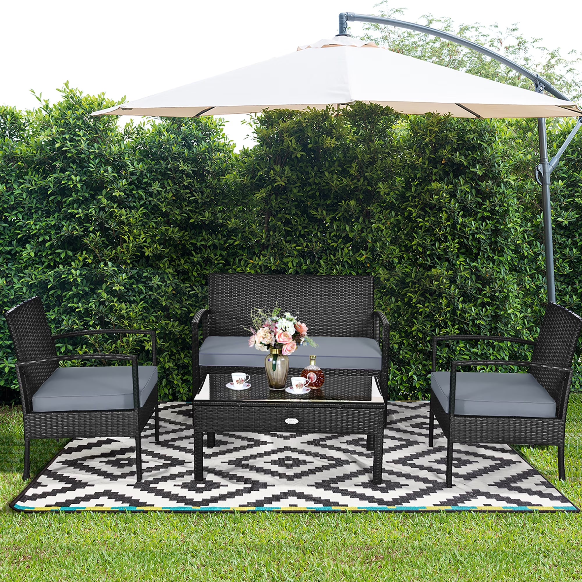 HW63756 4PCS Patio Rattan Furniture Set Garden Deck