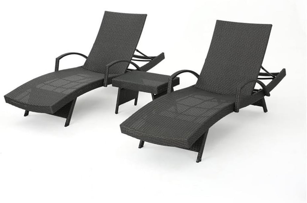 Salem Outdoor Chaise Lounge Set with Wicker Side Table, 2-Piece, Grey