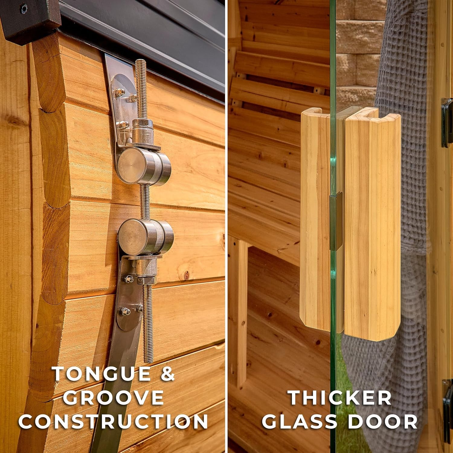 Backyard Discovery Paxton Traditional Cedar Barrel Sauna for 4-6 Persons with Electric Heater, Front Porch, Sauna Rocks, Dry Heat, Steam Options, LED Lighting, Wi-Fi Control, and Accessories
