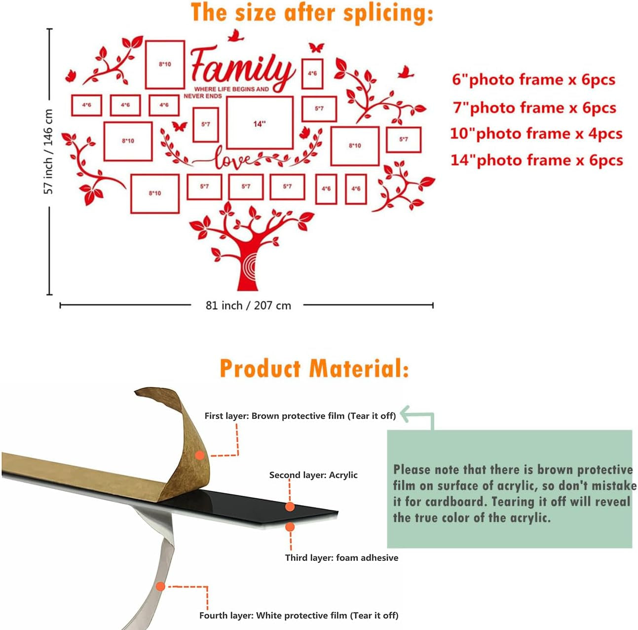3D Family Tree Wall Decor Sticker - DIY Collage Picture Frames for Living Room Decoration