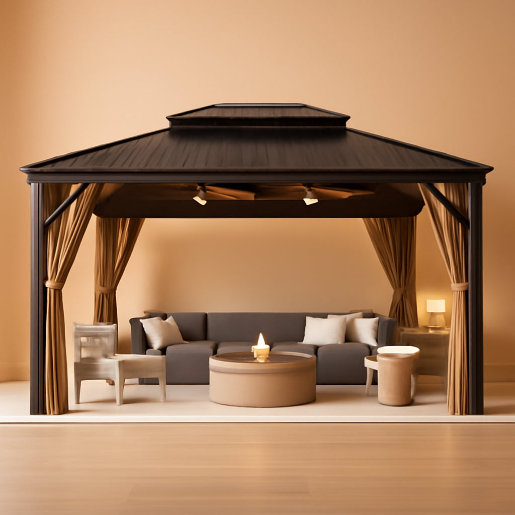 Twelve By Sixteen Ft Premium Double Roof Gazebo Dark Gray