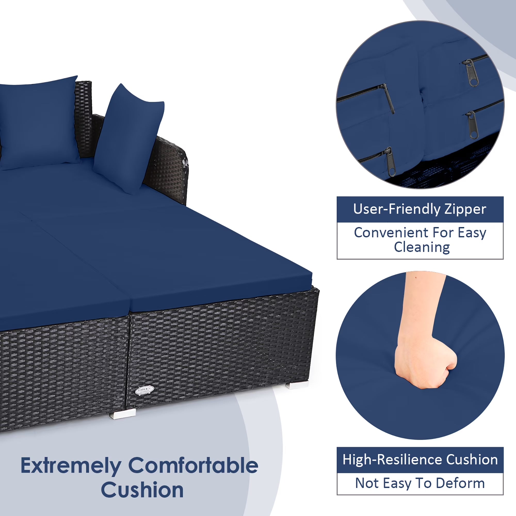 Luxurious Navy Rattan Outdoor Daybed with Cushions - Perfect for Relaxation and Style