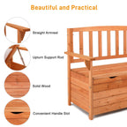 44" Outdoor Cedar Storage Bench with Backrest and Armrest, Large Patio Deck Box for Garden Tools and Cushions