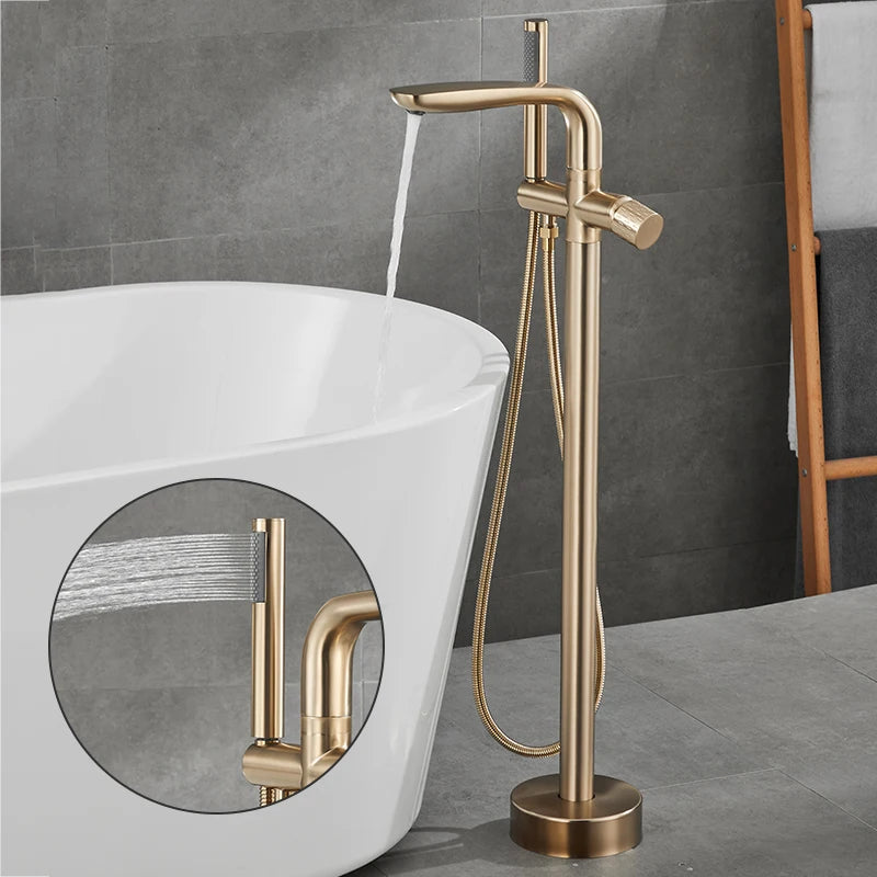 ELLEN Floor Standing Bathtub Faucets with Hand Shower Hot Cold Bath Tub Black Bath Faucet Water Mixer Tap Crane ELS2010