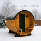 Backyard Discovery Paxton Traditional Cedar Barrel Sauna for 4-6 Persons with Electric Heater, Front Porch, Sauna Rocks, Dry Heat, Steam Options, LED Lighting, Wi-Fi Control, and Accessories
