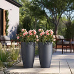 Stylish Medium Gray Concrete Tall Tapered Cylinder Planters with Drainage Holes - Perfect for Indoor & Outdoor Spaces (2-Pack)