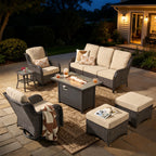 7 -Piece Wicker Patio Sofa Conversation Set with Gray Cushions