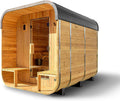 Lennon Traditional Cedar Outdoor Cube Sauna for 4-6 Persons with Porch, Electric Heater, Sauna Rocks, Dry Heat and Steam Options, LED Lighting, Wi-Fi Control, and Accessories