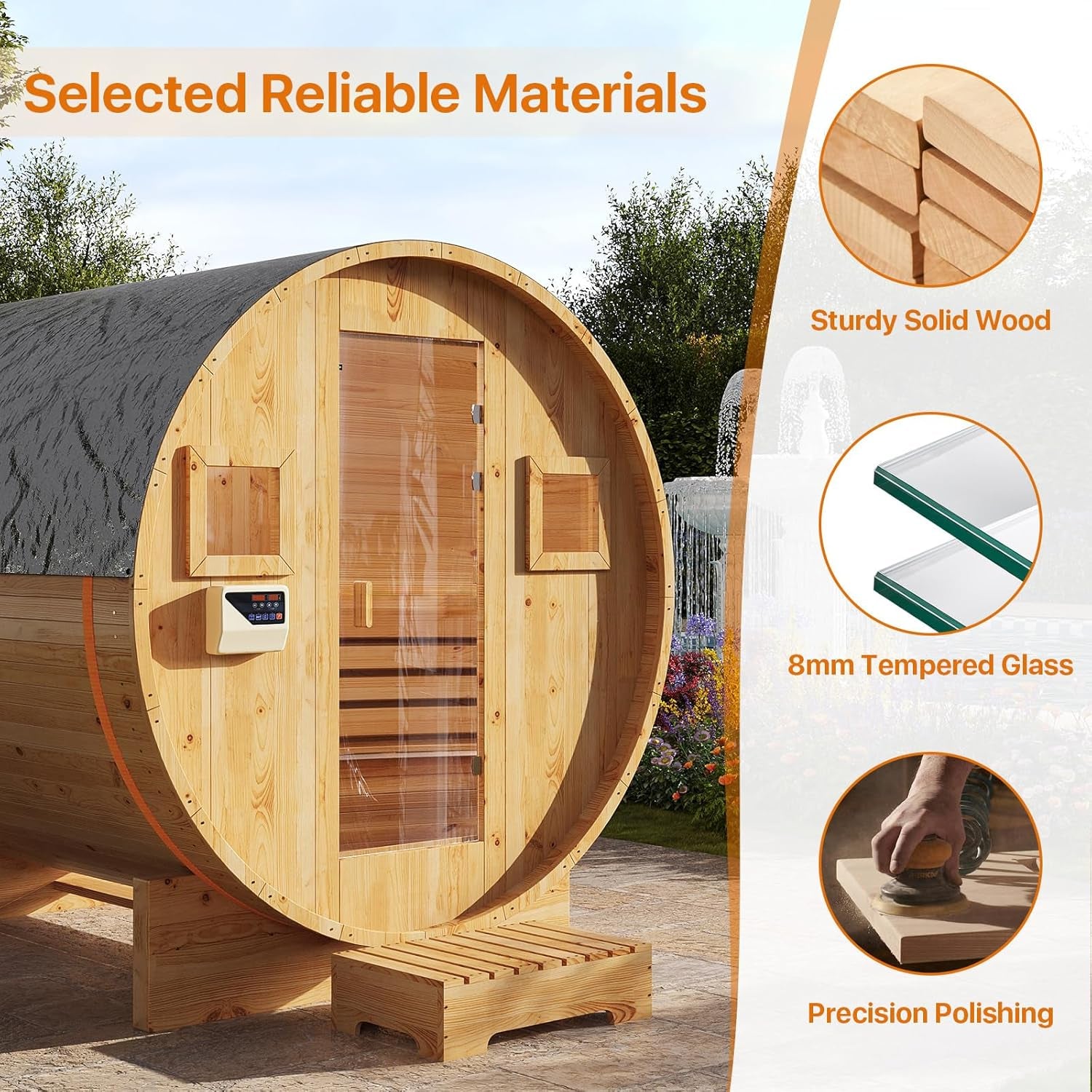 Outdoor Traditional Barrel Sauna for 4-6 Persons with 220V 6KW Electric Heater and Sauna Stones