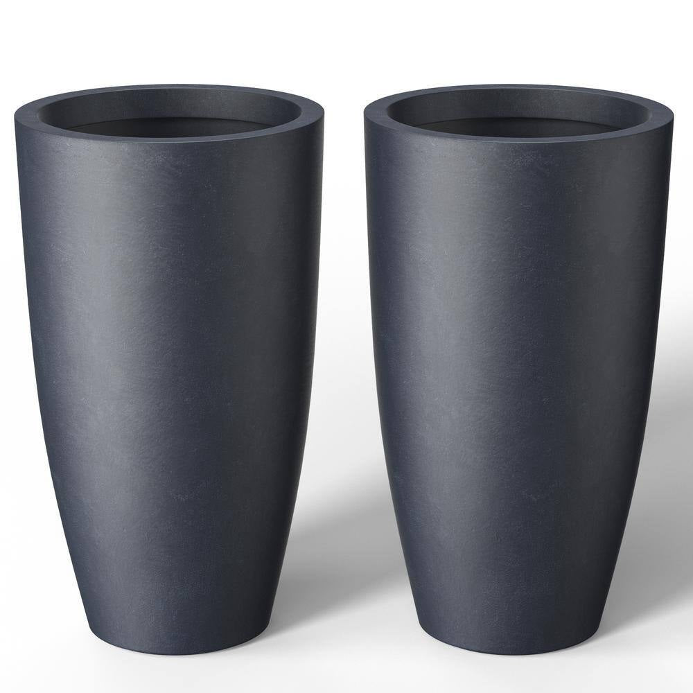 Stylish Medium Gray Concrete Tall Tapered Cylinder Planters with Drainage Holes - Perfect for Indoor & Outdoor Spaces (2-Pack)