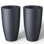 Stylish Medium Gray Concrete Tall Tapered Cylinder Planters with Drainage Holes - Perfect for Indoor & Outdoor Spaces (2-Pack)
