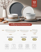 Plates and Bowls Set, 12 Piece Stoneware Dinnerware Sets, Multicolor