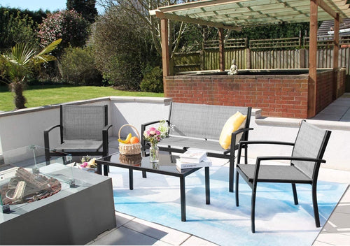 4 Pieces Patio Furniture Outdoor Furniture Outdoor Patio Furniture Set Textilene Bistro Set Modern Conversation Set Black Bistro Set with Loveseat Tea Table, Grey
