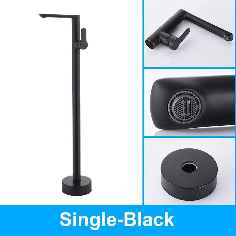 ELLEN Floor Standing Bathtub Faucets with Hand Shower Hot Cold Bath Tub Black Bath Faucet Water Mixer Tap Crane ELS2010