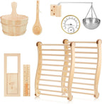 8-Piece Sauna Accessories Set: Wooden Bucket and Ladle, Thermometer and Hygrometer, Hourglass Timer, Two Backrests, Gable Vent, and Aromatherapy Oil Bowl – Ideal Gifts for Sauna Enthusiasts and Home Spa Experience