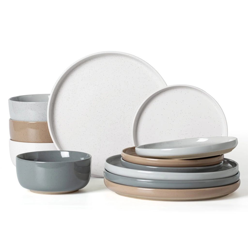 Plates and Bowls Set, 12 Piece Stoneware Dinnerware Sets, Multicolor