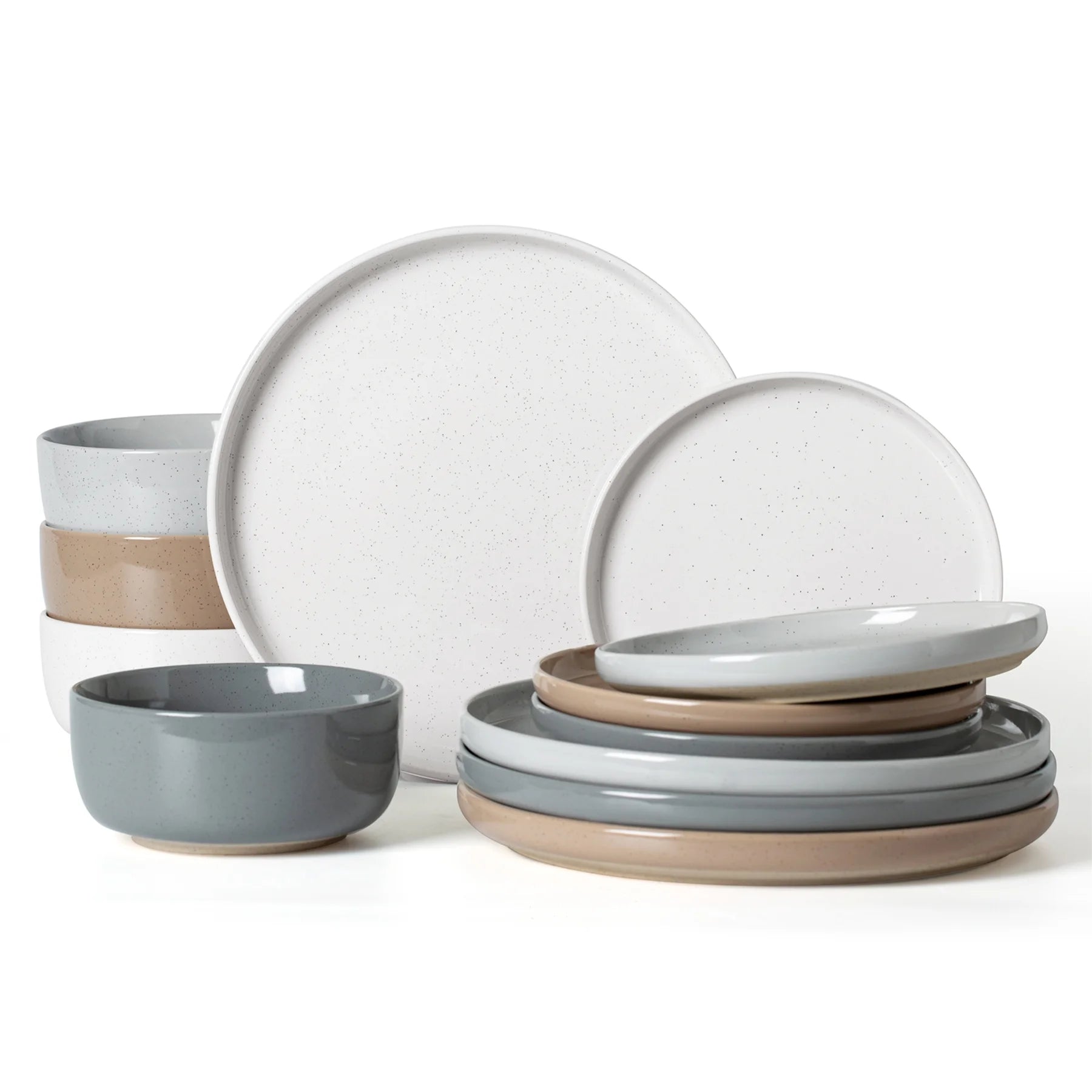 Plates and Bowls Set, 12 Piece Stoneware Dinnerware Sets, Multicolor
