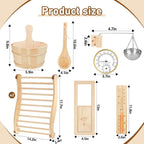 8-Piece Sauna Accessories Set: Wooden Bucket and Ladle, Thermometer and Hygrometer, Hourglass Timer, Two Backrests, Gable Vent, and Aromatherapy Oil Bowl – Ideal Gifts for Sauna Enthusiasts and Home Spa Experience