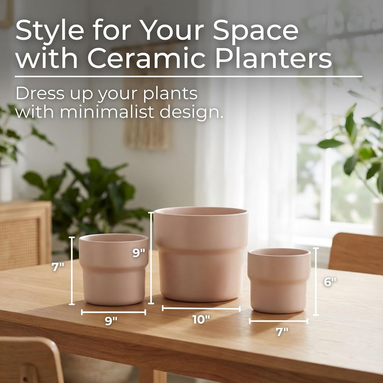 Set of 3 Pink Stoneware Ceramic Planters for Indoor and Outdoor Decor - Modern Design for Home, Patio, or Garden - Sizes: 9", 7", and 6