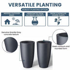 Stylish Medium Gray Concrete Tall Tapered Cylinder Planters with Drainage Holes - Perfect for Indoor & Outdoor Spaces (2-Pack)